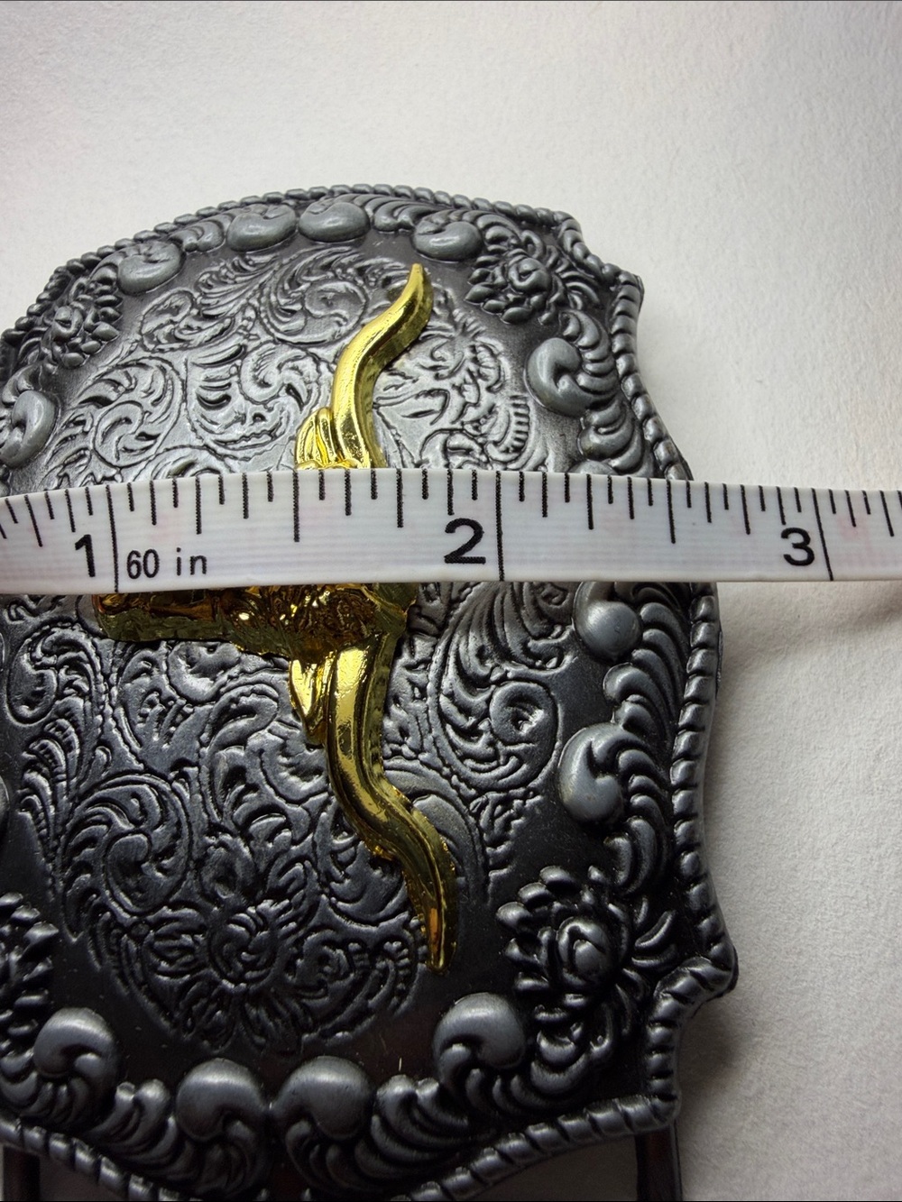 Western Men's Black Belt Buckle with Gold Longhorn Accent - Picture 6 of 7